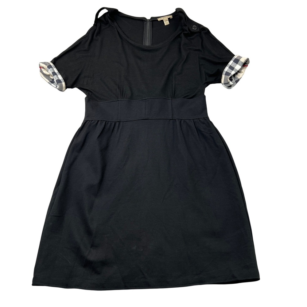 Burberry Brit Stretch Nova Check Cuff Empire Waist Dress 12 Black Women Designer